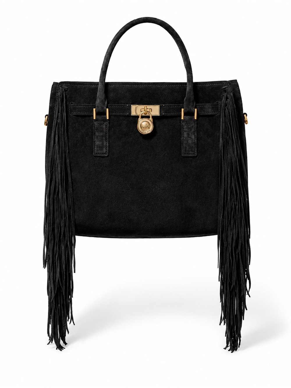 NWOT Michael Kors Hamilton Moderne Large Fringed Suede Satchel Black - Picture 3 of 10
